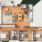 Planta do apartamento de 3 dormitórios de 93,5 m² do Saint Barth