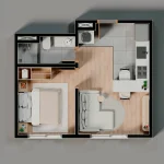 Planta do apartamento de 1 dormitório de 29,8 m² do Isla Zona Sul