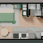 Planta do studio de 23,1 m² do Isla Zona Sul