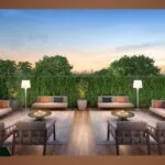Lounge externo do Boa Vista Country Club ao entardecer, Boa Vista, Porto Alegre