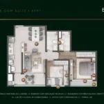 Planta do apartamento de 2 dormitórios com suíte, 69 m², do Boa Vista Country Club