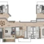 Planta do pavimento tipo do Lexington 111 Residencial, com unidades de 2 quartos