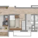 Planta do apartamento de 2 dormitórios de 63 m² do Lexington 111 Residencial