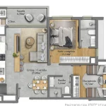 Planta do apartamento de 74,5 m² com 2 quartos e suíte no Mirante Country Club, Passo D'Areia, Porto Alegre