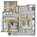 Planta alternativa do apartamento de 2 quartos com suíte no Mirante Country Club, Passo D'Areia, Porto Alegre