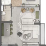 Planta da opção com 1 dormitório ampliado de 68 m² do Vista Nova Carlos Gomes, no Petrópolis, Porto Alegre