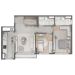 Planta do apartamento de 2 quartos com suíte de 67,9 m² do Vista Nova Carlos Gomes, no Petrópolis, Porto Alegre